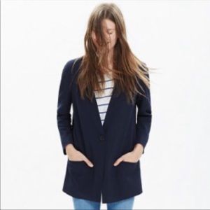 Madewell Flat Iron collarless Navy Blazer